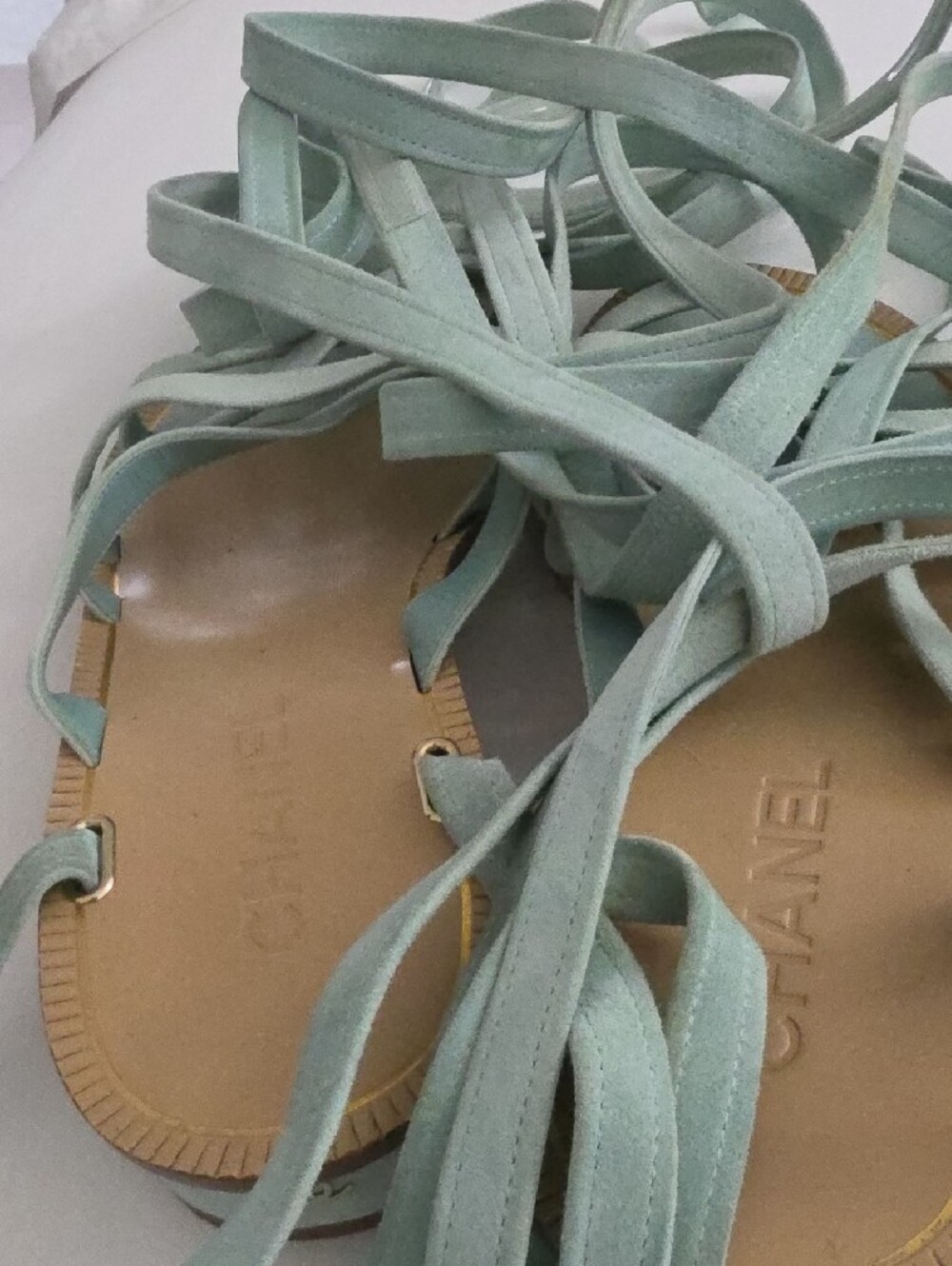 Authentic CHANEL Pale Green Lace-Up Gladiator Sandals. - Picture 6 of 8